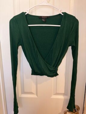 Forever 21 Dark Green Ribbed Wrap Crop Top